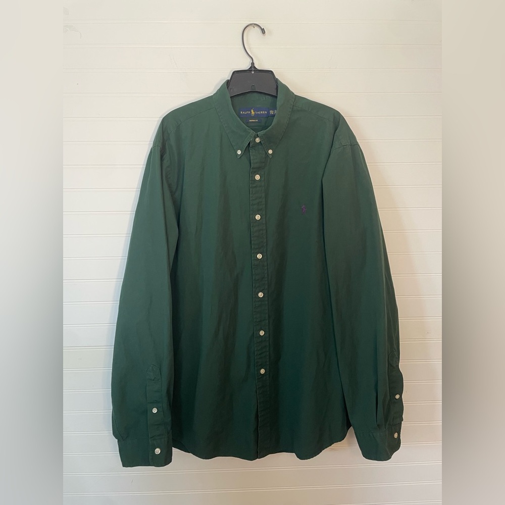 Ralph Lauren 100% Cotton Custom Fit Button Down Shirt Purple Pony Logo Size XXL - Picture 2 of 6
